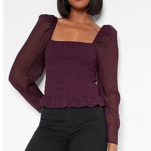 EXPRESS Metallic Smocked Bodice Top